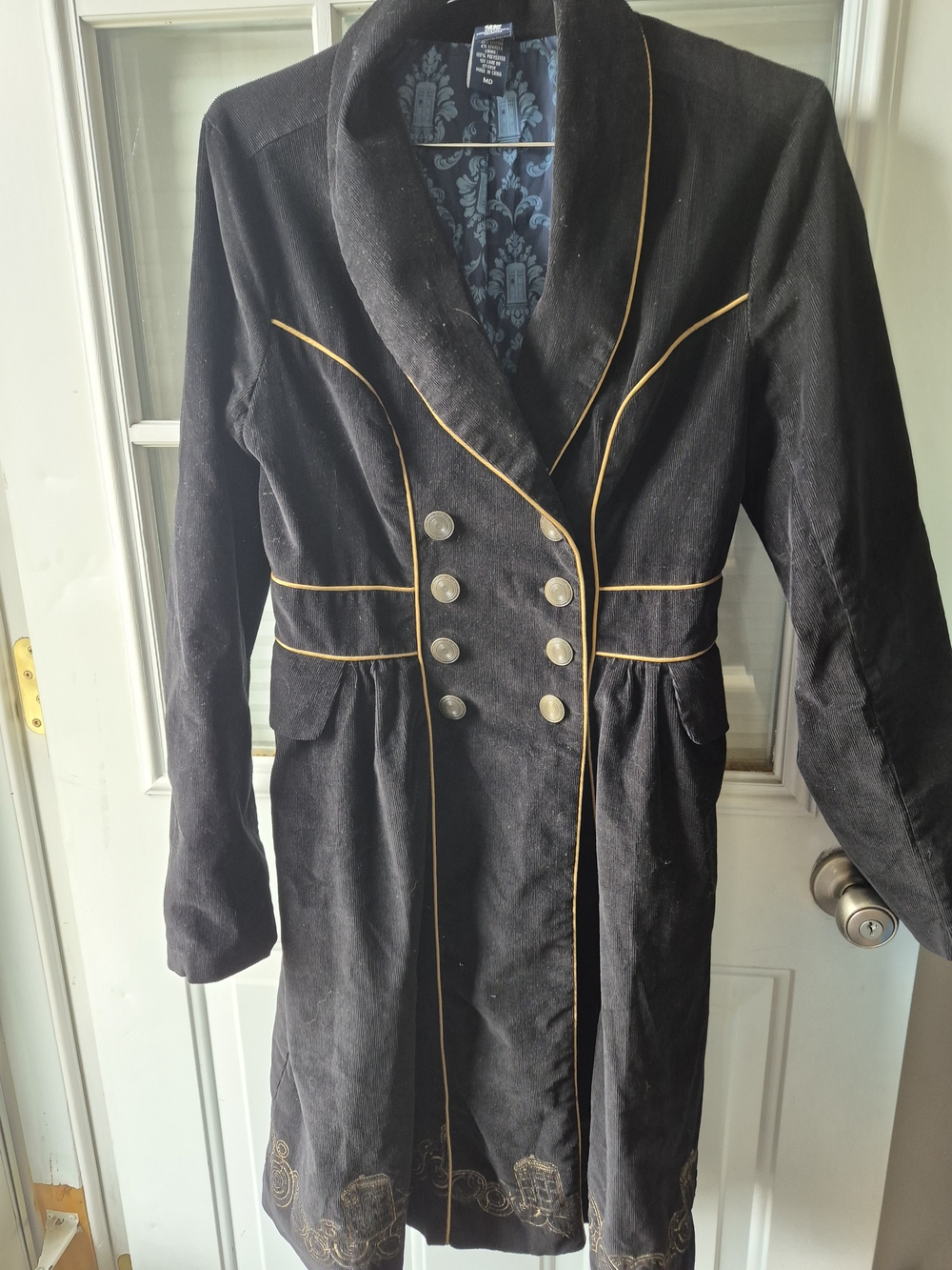 Dr Who Black Corduroy Double-Breasted Women's Trench Coat